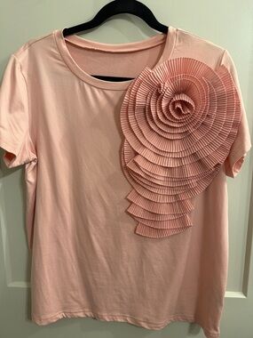 SHEIN Blush Pink Short Sleeve Top with Pleated Rosette